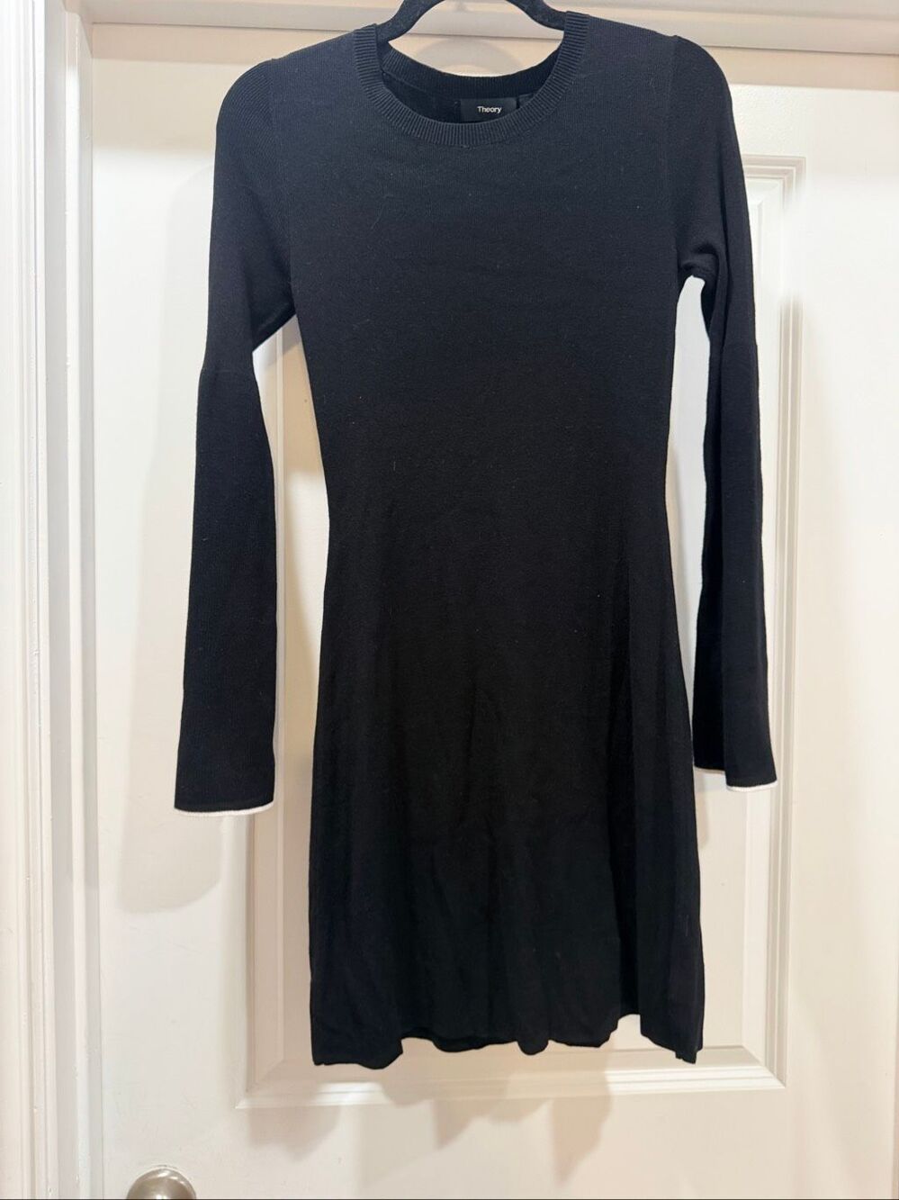 Theory Black Knit Long Sleeve A-Line Fit & Flare Skater Dress Size S Small